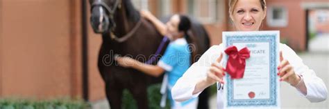 Woman Veterinarian Showing Horse Health Certificate Stock Image Image
