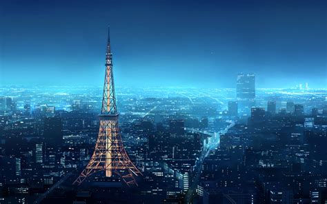 Tokyo Wallpaper Anime City Anime Tokyo Tower Comet Sky 4k Wallpaper