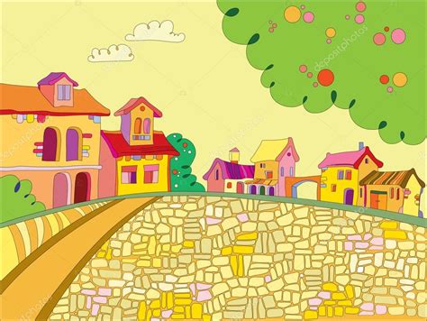 A Vivid Illustration Of The Town Square And Colorful Houses Premium