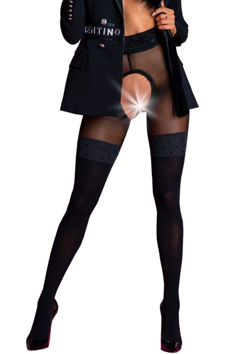 Collant Sexy Femme Ouvert L Entrejambe Noir Secretary Amour Jambissima