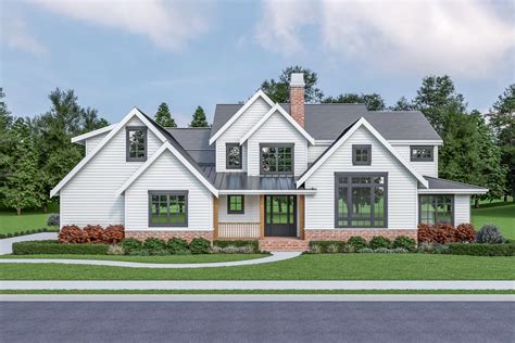New American Farmhouse Plan With Upstairs Bedrooms 280085jwd