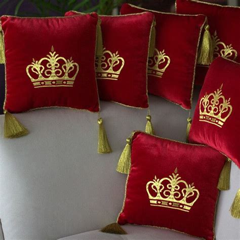Royal Pillow With Golden Tassel Crown Embroideredstand Etsy Pillows