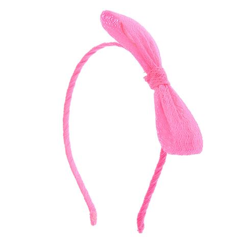 Neon Pink Mesh Bow Headband Claires Us