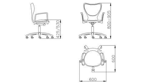 Revolving Office Chair All Sided Elevations Block Cad Drawing Details