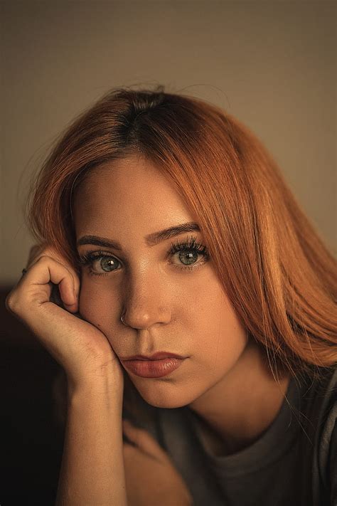 Milena Dias Redhead Lipstick Nose Ring Eyes Dyed Hair Face Women Indoors Hd Phone