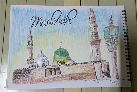 Masjid An Nabawi Madinah Drawn In Pen And Colour Pencils Colored