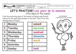 FRENCH-Y3/4-AT SCHOOL- The days of the week/ Les jours de la semaine by ...