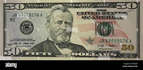 Close Up Of A Fifty Dollar Bill United States Of America Stock Photo
