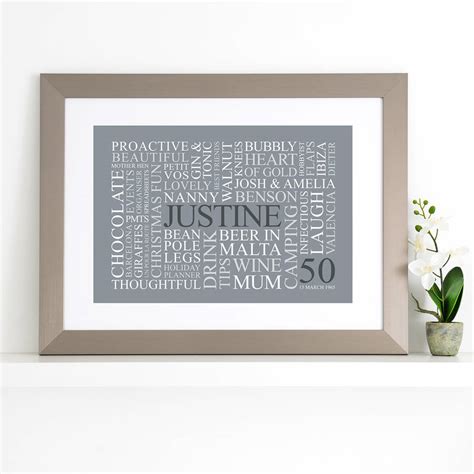 Personalised 50th Birthday Word Art Print By Cherry Pete