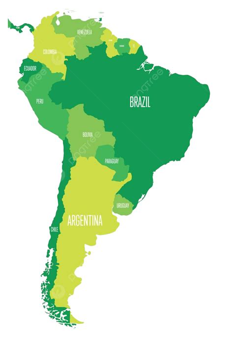 Simple Flat South America Map With Green Country Labels Vector, Latin