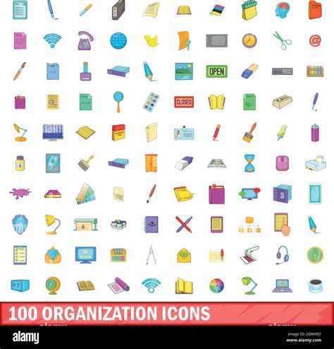 100 Organisation Icons Set Cartoon Style Stock Vector Image And Art Alamy