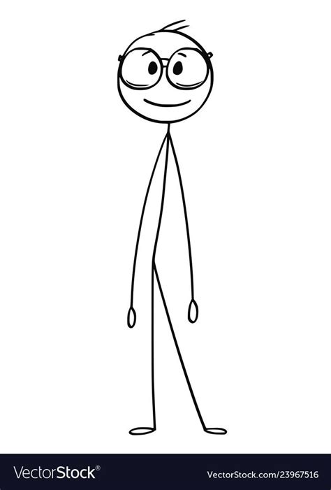 Cartoon Stick Figure Drawing Conceptual Illustration Of Smiling Man Or