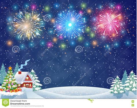 House In Snowy Christmas Landscape At Night Stock Vector Illustration