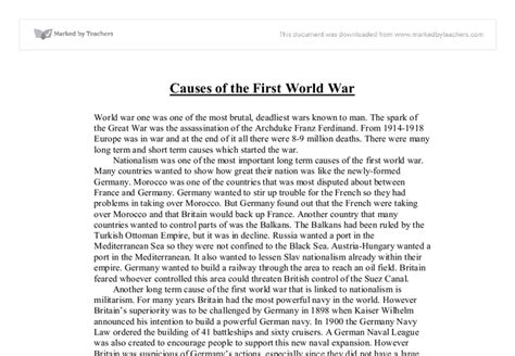 What Was The Underlying Cause Of World War 1 Essay