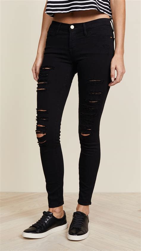 Frame Le Color Rip Skinny Jeans In Black Lyst
