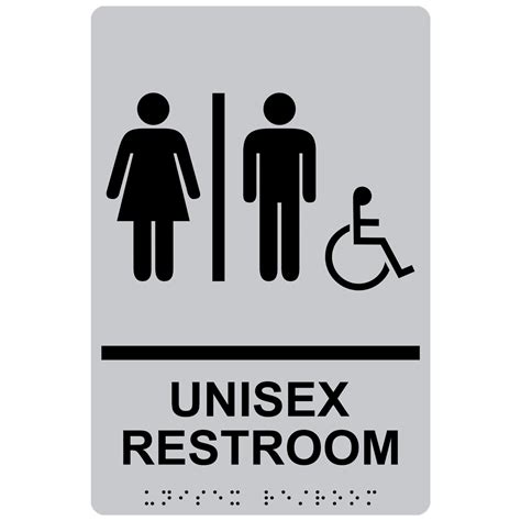 ada unisex restroom with symbol braille sign rre 14845 blkonslvr