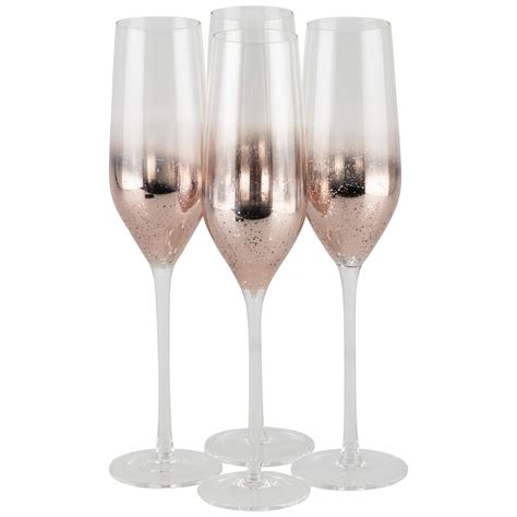 Set Of 4 Sparkle Pink Champagne Flutes