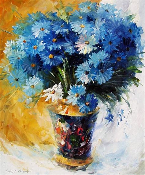 Blue Flowers Palette Knife Oil Painting On Canvas By Leonid Afremov