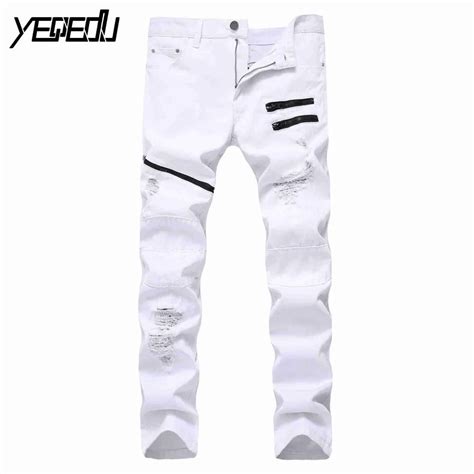 1410 2018 Ripped Mens White Jeans Fashion Large Size Destroyed With