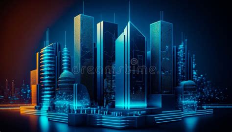 Futuristic Cityscape With Neon Lights And Skyscrapers Generative Ai