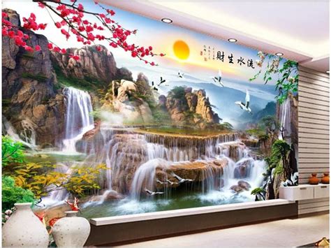 Custom Photo Mural 3d Wallpaper Chinese Mountain Waterfall
