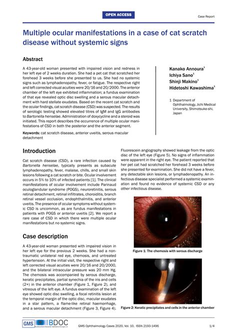 Pdf Multiple Ocular Manifestations In A Case Of Cat Scratch Disease