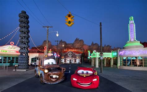 cruising at night with lightning mcqueen and mater in cars land at disney california adventure