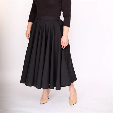 2 Full Circle Skirt Black Skater Skirt Midi Skirt 2 Full Etsy