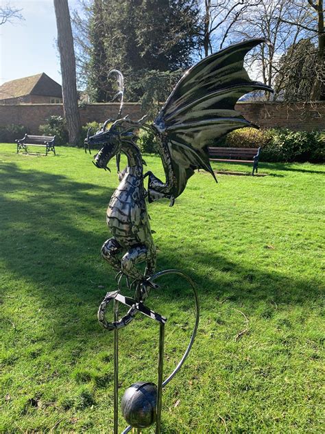 Handcrafted Metal Rocking Dragon Garden Ornament Statue Etsy