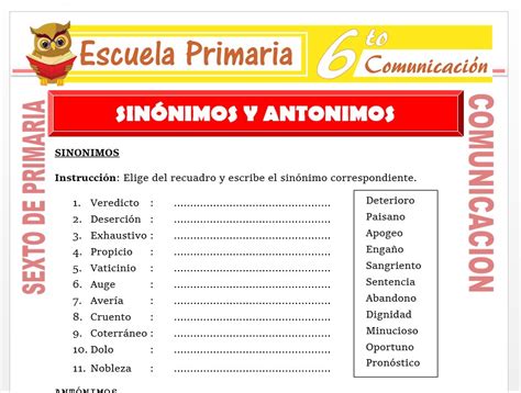 Ejemplos De Sinonimos Y Antonimos Para Sexto De Primaria