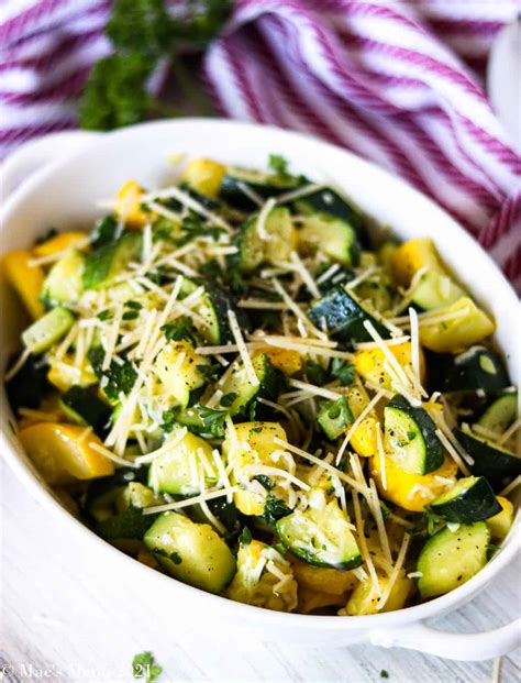 Sautéed Zucchini And Yellow Squash With Herbed Parmesan Recipe Maes Menu