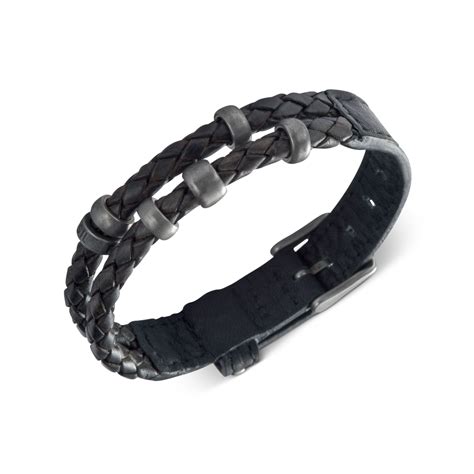 Fossil Black Leather Double Wrap Bracelet For Men Lyst