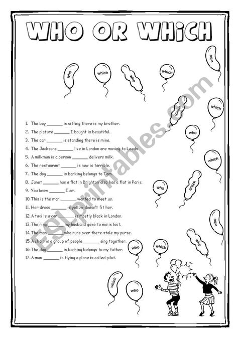 Who Or Which Esl Worksheet By Bellaplutt