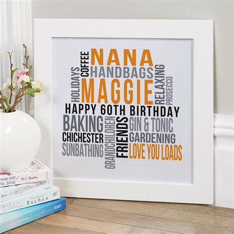 Send birthday personalized gift to uk : Personalised 60th Birthday Gift for Her of Text Art | 60th ...