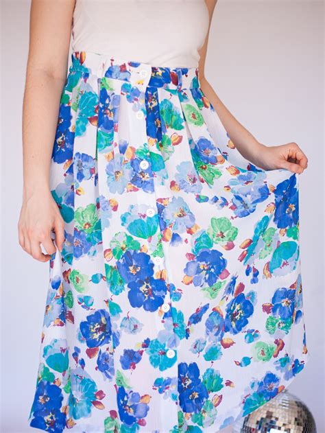 Blue Floral Skirt Fits 10 14 Etsy