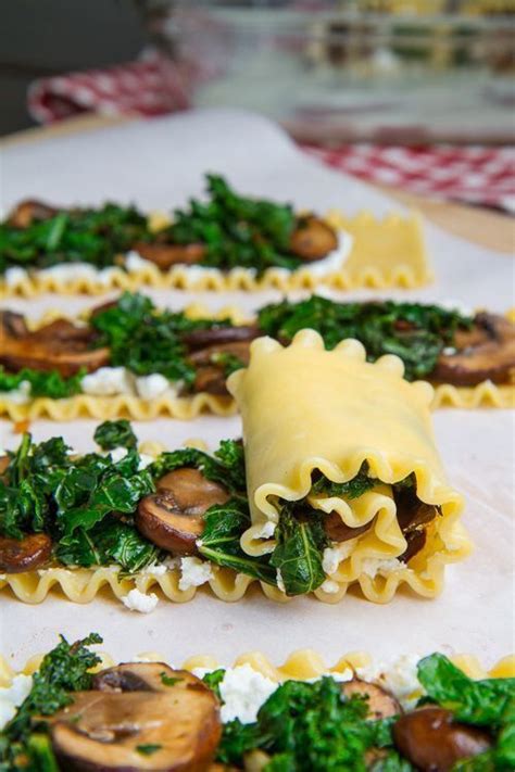 Mix the lasagna noodle filling! Mushroom and Kale Lasagna Roll Ups in Creamy Gorgonzola ...
