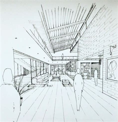 One Point Interior Perspective Drawing Sketcharchitectfr Schizzi D