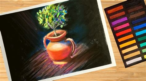 Still Life Drawing How To Draw Pot And Plant Using Soft Pastels Youtube