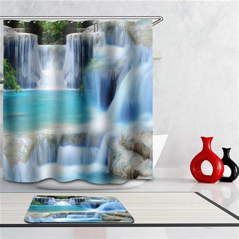 3d Shower Curtain Waterfalls Scenery Bath Curtain With Hooks Shower