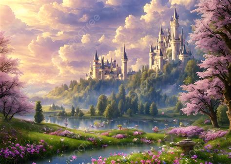 Towering Castles In A Fairy Tale Kingdom Background Castle Cartoon