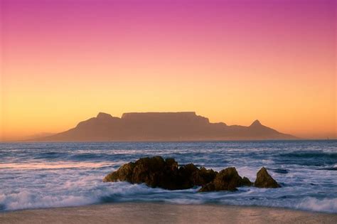 Admire Table Mountain At Sunrise From Bloubergstrand Cape Town South