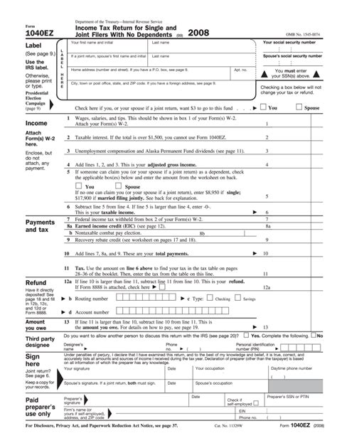 2008 Form Irs 1040 Ez Fill Online Printable Fillable Blank Pdffiller