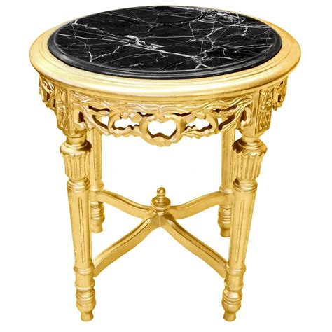 Round Louis Xvi Style Black Marble Side Table With Gilt Wood
