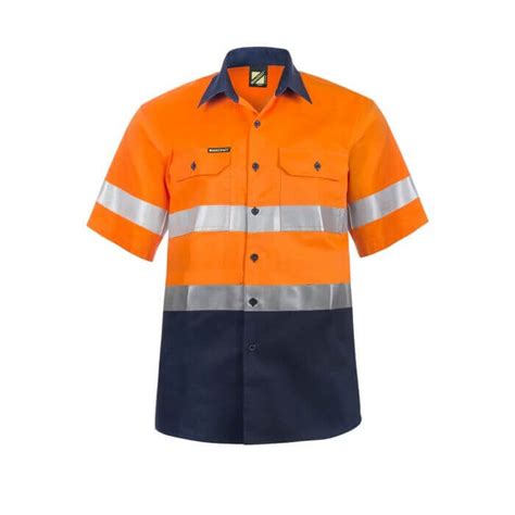 Workcraft Mens Hi Vis Two Tone Short Sleeve Cotton Drill Shirt With