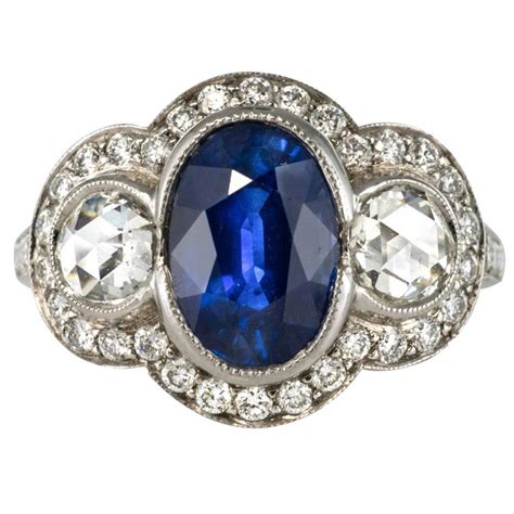 Art Deco Style 813 Carat Sapphire With Diamond Ring 18 Karat White