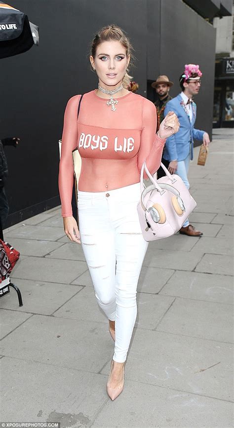 Braless Ashley James Flaunts Her Stomach In Sheer Slogan Top As She