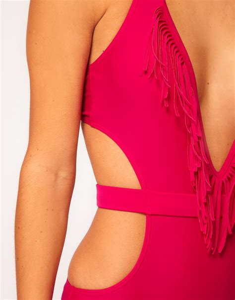 Lyst Asos Fringed One Piece In Pink