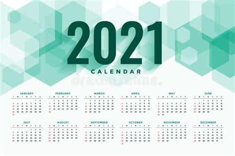 Abstract Hexagonal Style New Year 2021 Calendar Design Stock Vector