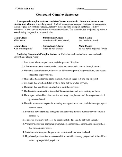 Compound And Complex Sentences Worksheet