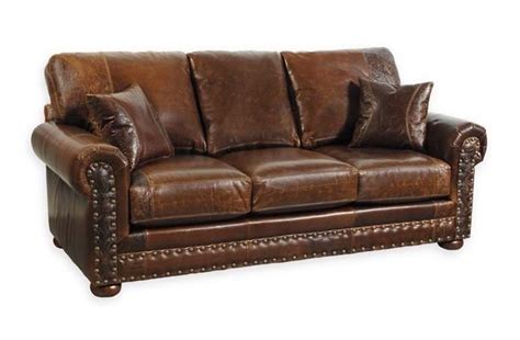 Rustic Leather Sofa With Nailheads Baci Living Room